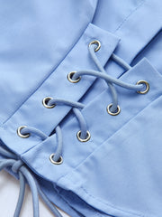 Lace-Up Waist Flare Sleeve Cropped Blouse