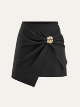 Asymmetric Ruched Wrap Mini Skirt with Metal Buckle