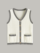 Button Striped Trim Knit Vest