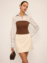 2 in 1 Ribbed Knit and Striped Contrast Shirt
