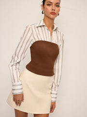 2 in 1 Ribbed Knit and Striped Contrast Shirt