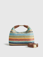 Color-Block Striped Straw Handbag with Leather Strap