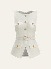 Belted Metal Button Sleeveless Vest