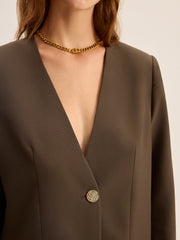 V-Neck Metal Button Blazer