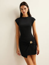 Mock Neck Mini Dress with Metal Buckle Detail