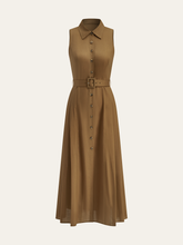 Belted Button Sleeveless Maxi Dress