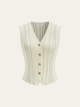 Metal Button Striped Knit Vest