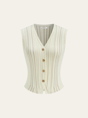 Metal Button Striped Knit Vest