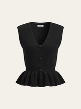 Button V-Neck Knit Peplum Vest