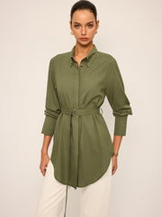 Cotton & Linen Belted Long-Sleeve Shirt