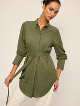 Cotton & Linen Belted Long-Sleeve Shirt