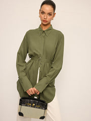 Cotton & Linen Belted Long-Sleeve Shirt