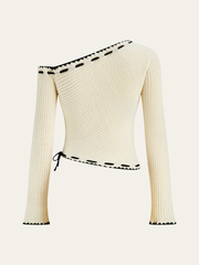 One-Shoulder Knit Top with Bow Detail