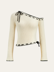 One-Shoulder Knit Top with Bow Detail