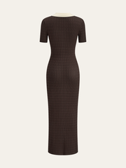 Contrast Collar Cable-Knit Midi Dress