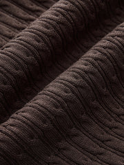 Contrast Collar Cable-Knit Midi Dress