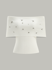 Off-Shoulder Knit Top with Crystal Embellishments