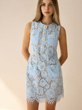 Flower-Shaped Button Lace Mini Dress