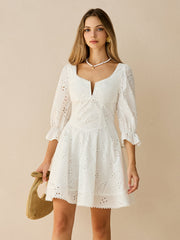 Cotton Scalloped Edge Eyelet Mini Dress