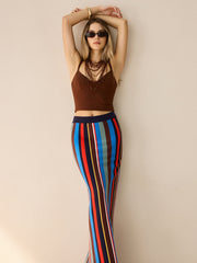 Colorful Striped Knit Maxi Skirt