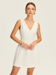 V-Neck Pleated Mini Dress