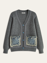 Contrast Trim Denim Panel Cardigan