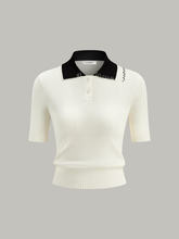 Contrast-Collar Polo Knit Top