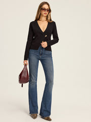 Deep V-Neck Asymmetric Knit Cardigan