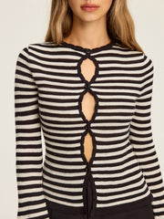 Striped Cut-Out Flare Sleeve Knit Top