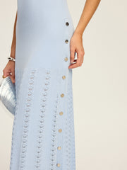 One-Shoulder Button Detail Knit Maxi Dress