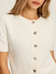 Textured Knit Short-Sleeve Cardigan