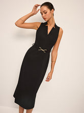 Sleeveless V-Neck Belted Midi Dress