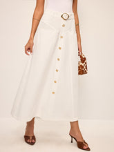 Cotton Button-Front Midi Skirt with Belt