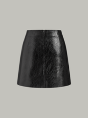 Color-Block Pleated-Panel PU Leather Mini Skirt