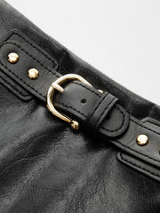 Color-Block Pleated-Panel PU Leather Mini Skirt