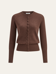 Crew Neck Button-Front Knit Cardigan