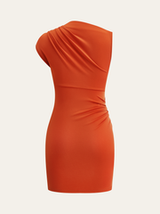 Metal Detail Asymmetric Ruched Mini Dress