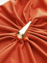 Metal Detail Asymmetric Ruched Mini Dress