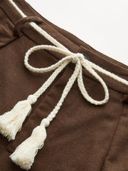 Palm Tree Embroidery Pants with Tassel Tie