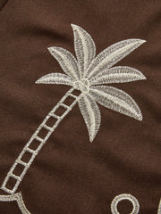 Palm Tree Embroidery Pants with Tassel Tie