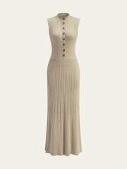 Wool Blend Ribbed Button Maxi Dress