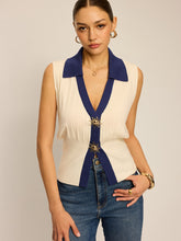Two-Tone Collared Knit Vest