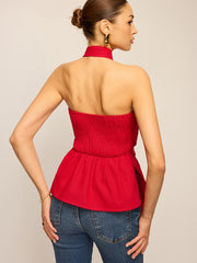 Asymmetric Halter Neck Button Top