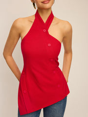 Asymmetric Halter Neck Button Top