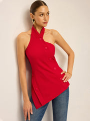 Asymmetric Halter Neck Button Top