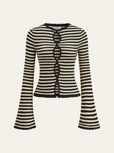 Striped Cut-Out Flare Sleeve Knit Top