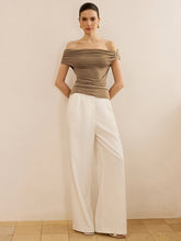 Off-Shoulder Ruched Top with Metal Buckle