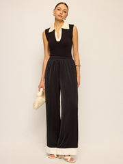 Satin Wide-Leg Pants with Contrast Cuffs