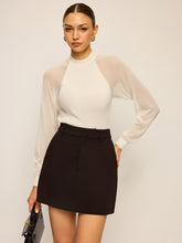 Sheer-Sleeved Cotton Knit Top