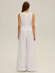 Cotton Peplum Top and Wide-Leg Pants Set